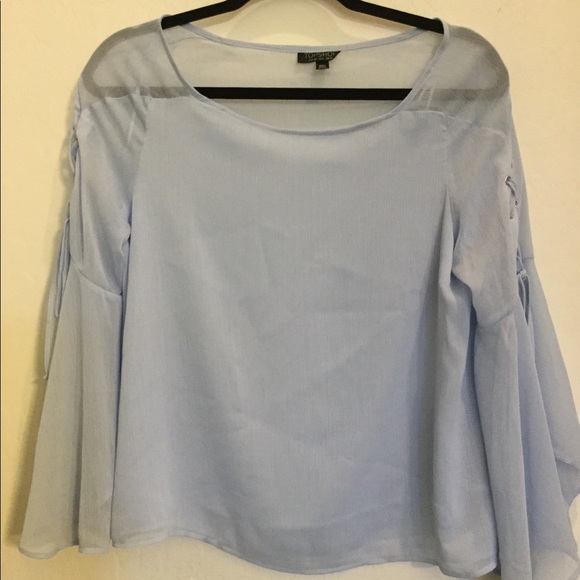 TopShop blue sheer top with draw string sleeve size 6 - Picture 2 of 8
